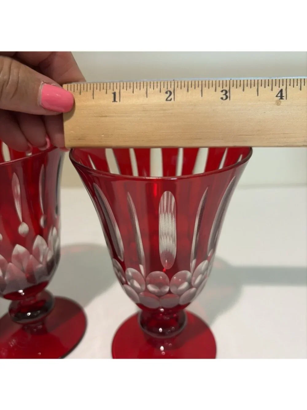 Williams Sonoma Wilshire Jewel Cut Goblets Red 9 Ounce Mixed Designs Set of 4